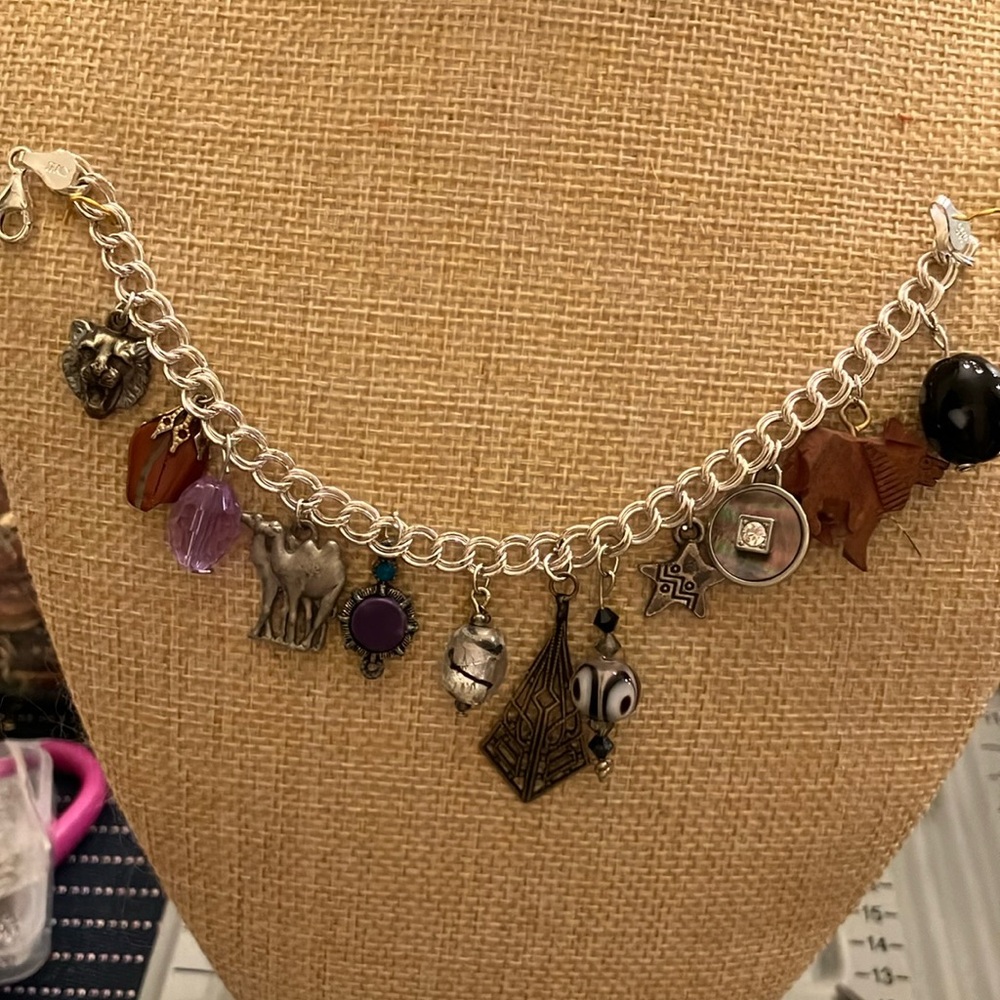 Handcrafted charm bracelet on 925 Italy silver bracelet